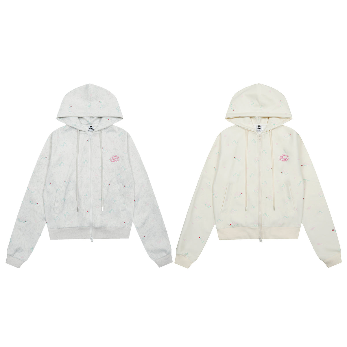 BVNTENG Mini Floral Bow-Tie Rhinestone Washed Zip Hoodie - Seldom Seen Styles