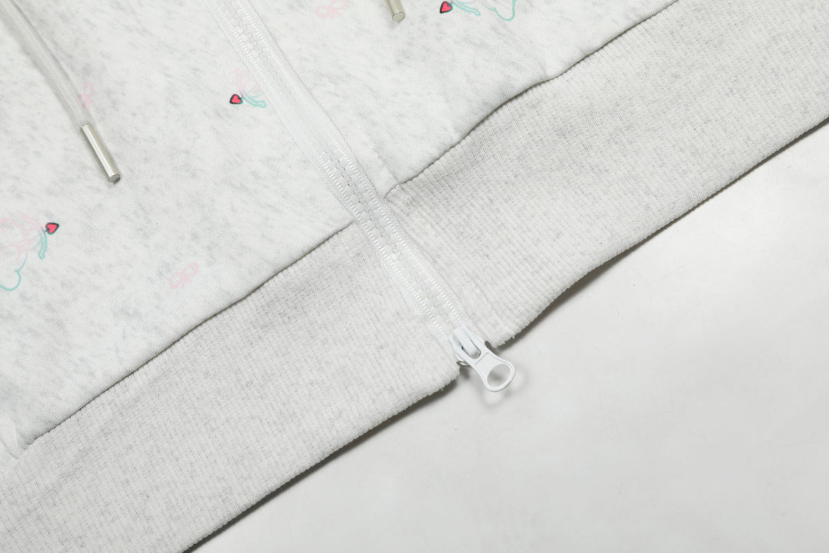 BVNTENG Mini Floral Bow-Tie Rhinestone Washed Zip Hoodie - Seldom Seen Styles