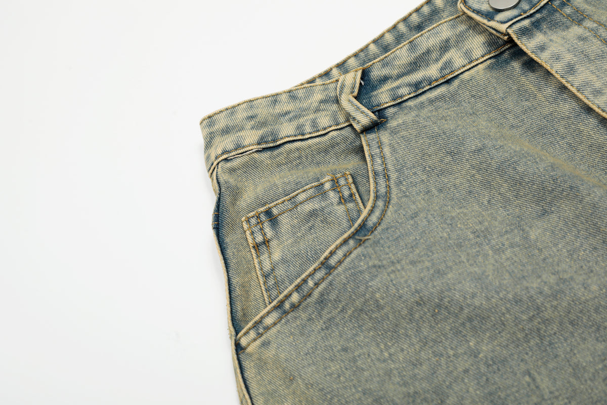 BVNTENG Plaid Patchwork Distressed Denim Jorts - Seldom Seen Styles