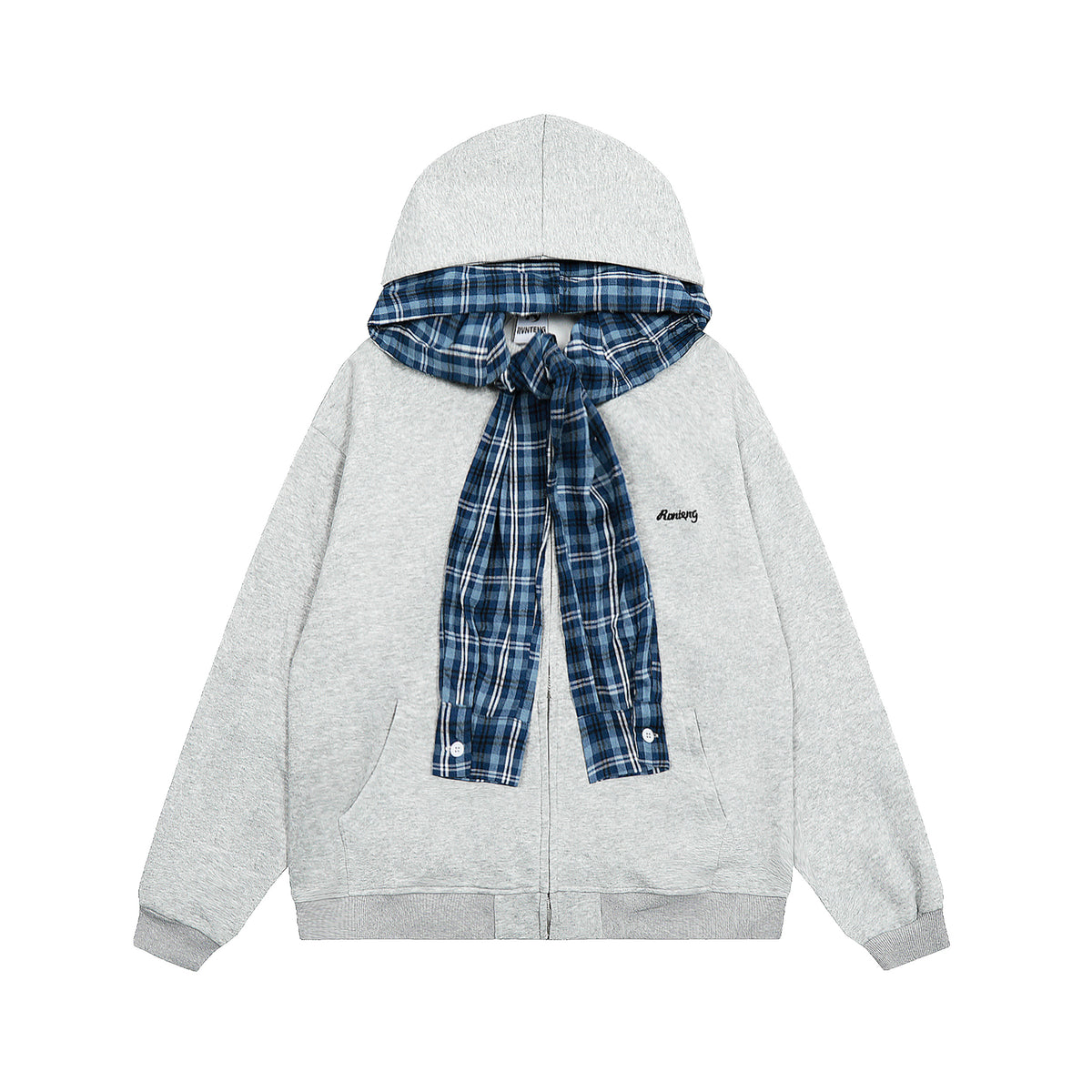 BVNTENG Plaid Shirt Tied Layered Zip Hoodie - Seldom Seen Styles