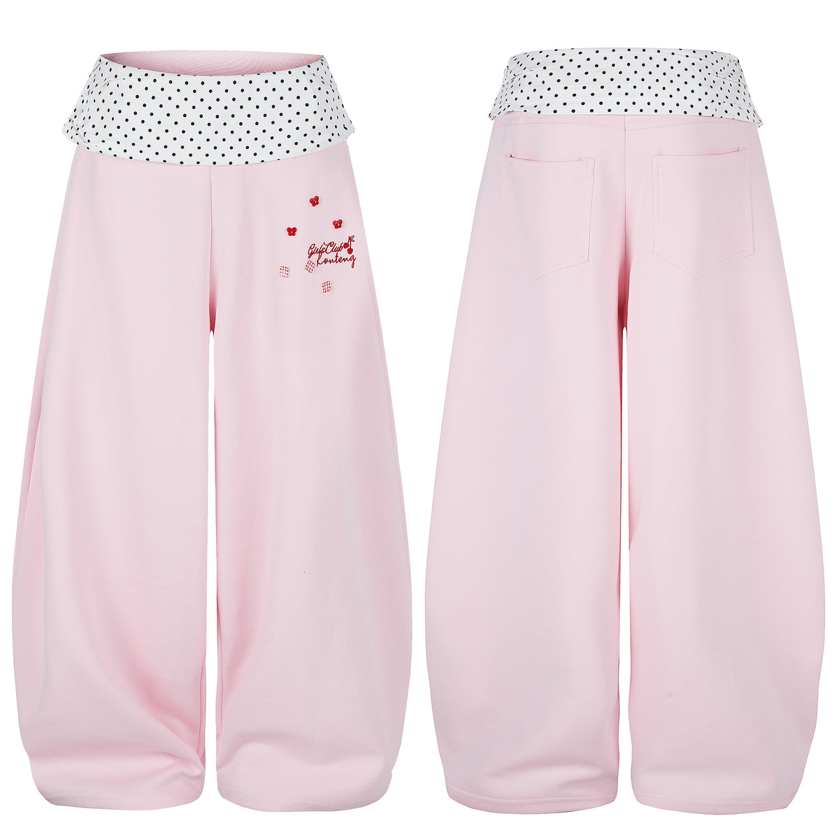 BVNTENG Polka Dot Waistband Girl Club Embroidered Baggy Sweatpants - Seldom Seen Styles