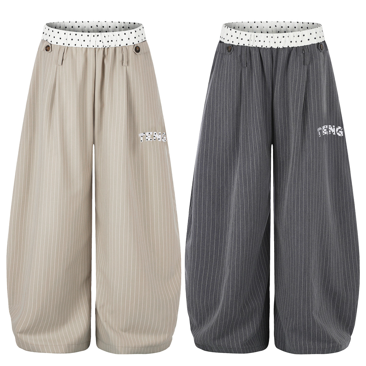 BVNTENG Polka Dot Waistband Pinstripe Balloon Pants - Seldom Seen Styles