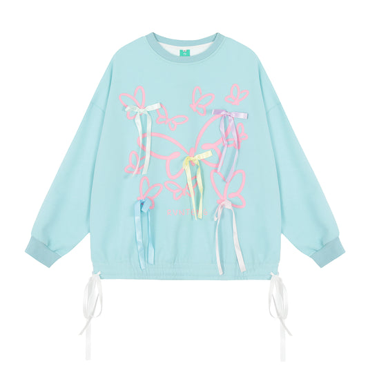 BVNTENG Ribbon Butterfly Graphic Washed Sweatshirt | Tiffany Blue - Seldom Seen Styles