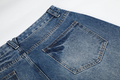 BVNTENG Star Rhinestone Ripped Faded Baggy Jeans