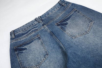 BVNTENG Star Rhinestone Ripped Faded Baggy Jeans
