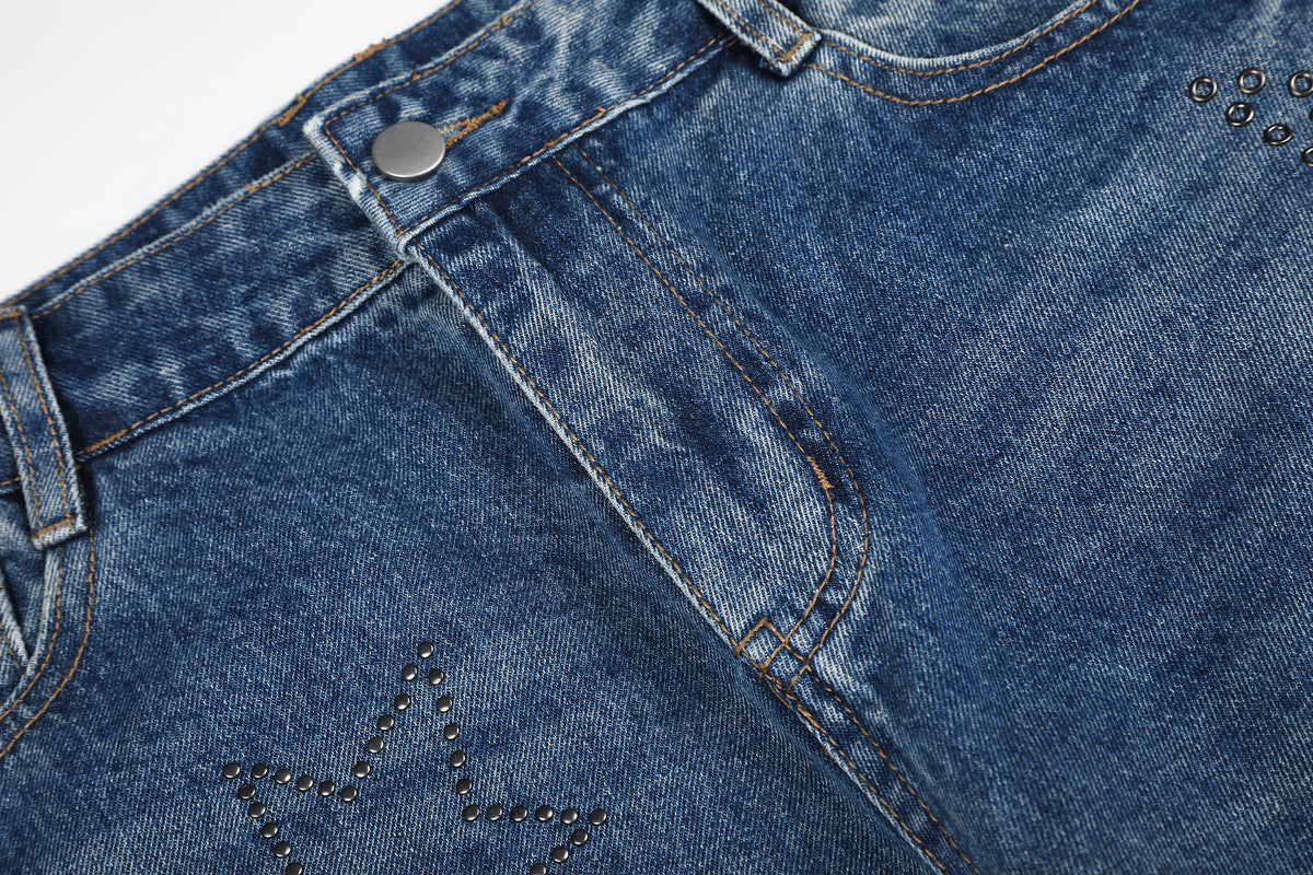 BVNTENG Star Rhinestone Ripped Faded Baggy Jeans - Seldom Seen Styles