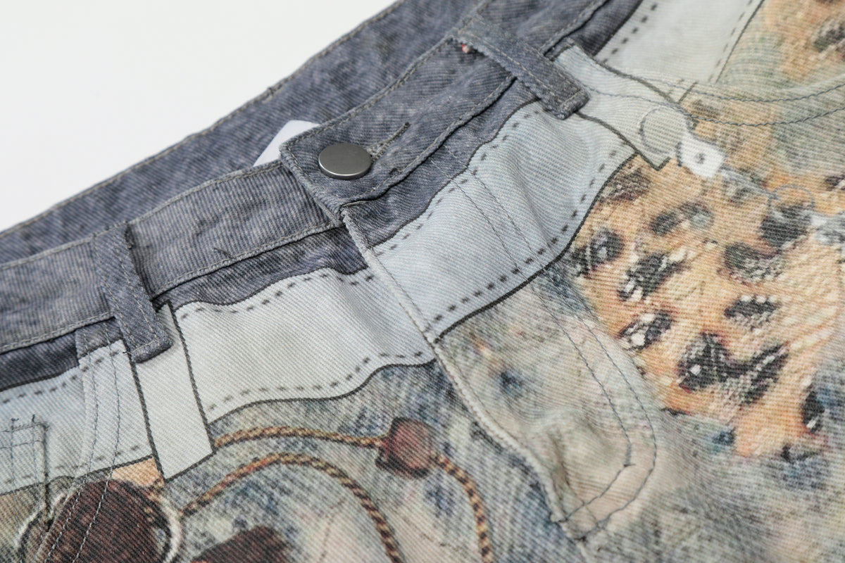 BVNTENG Trompe-L'oeil Leopard Plush Heart Denim Jorts - Seldom Seen Styles