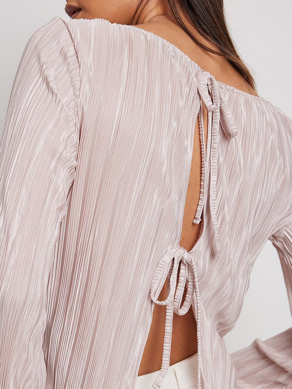 Back Tie Strap Long Sleeve Top - Seldom Seen Styles