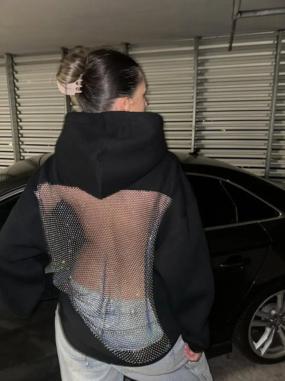 Haut à capuche sans dos en maille transparente