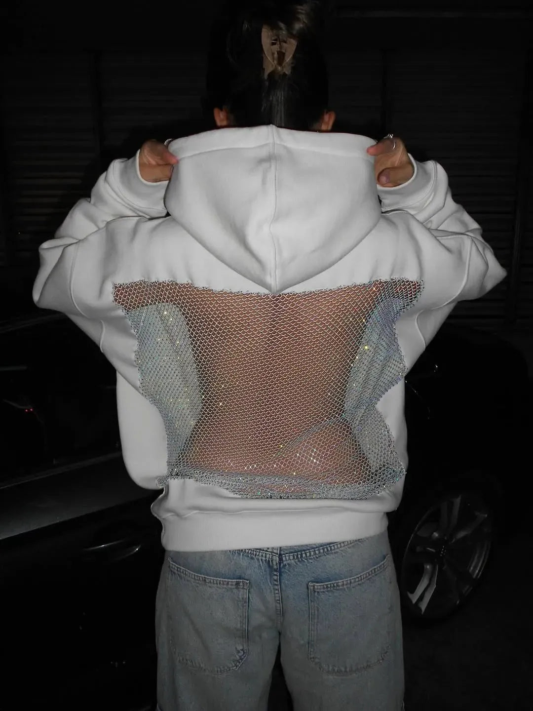 Backless Sheer Mesh Hoodie - Seldom Seen Styles