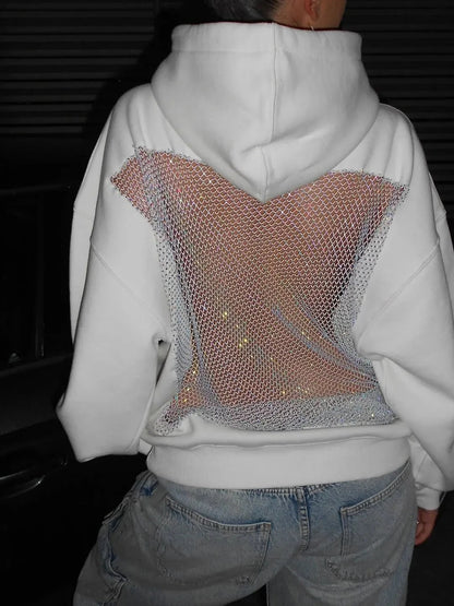 Haut à capuche sans dos en maille transparente
