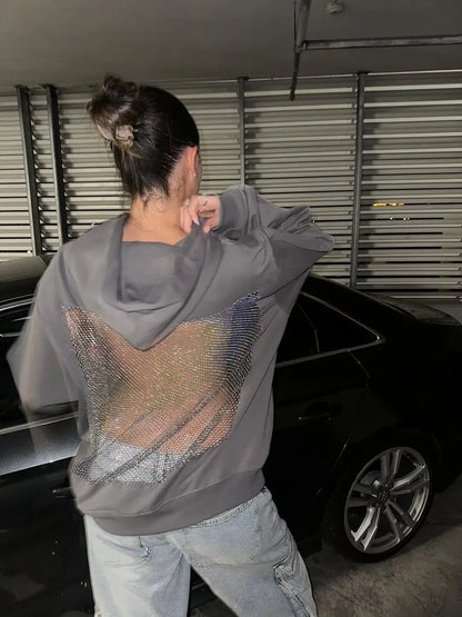 Haut à capuche sans dos en maille transparente