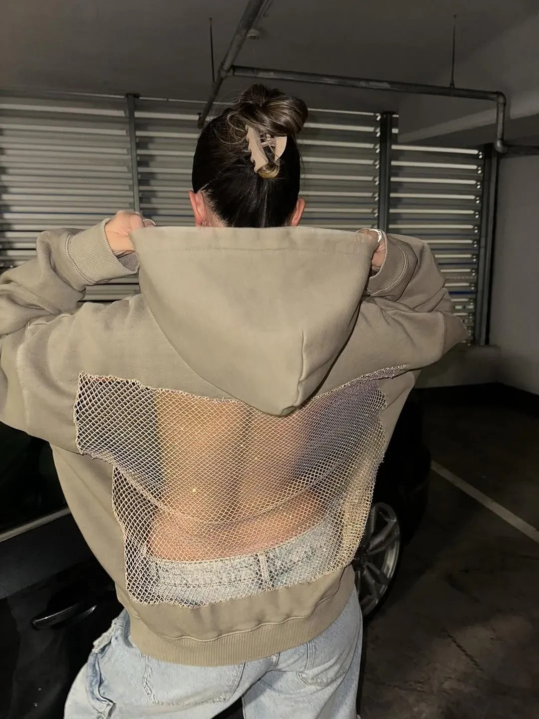 Backless Sheer Mesh Hoodie - Seldom Seen Styles