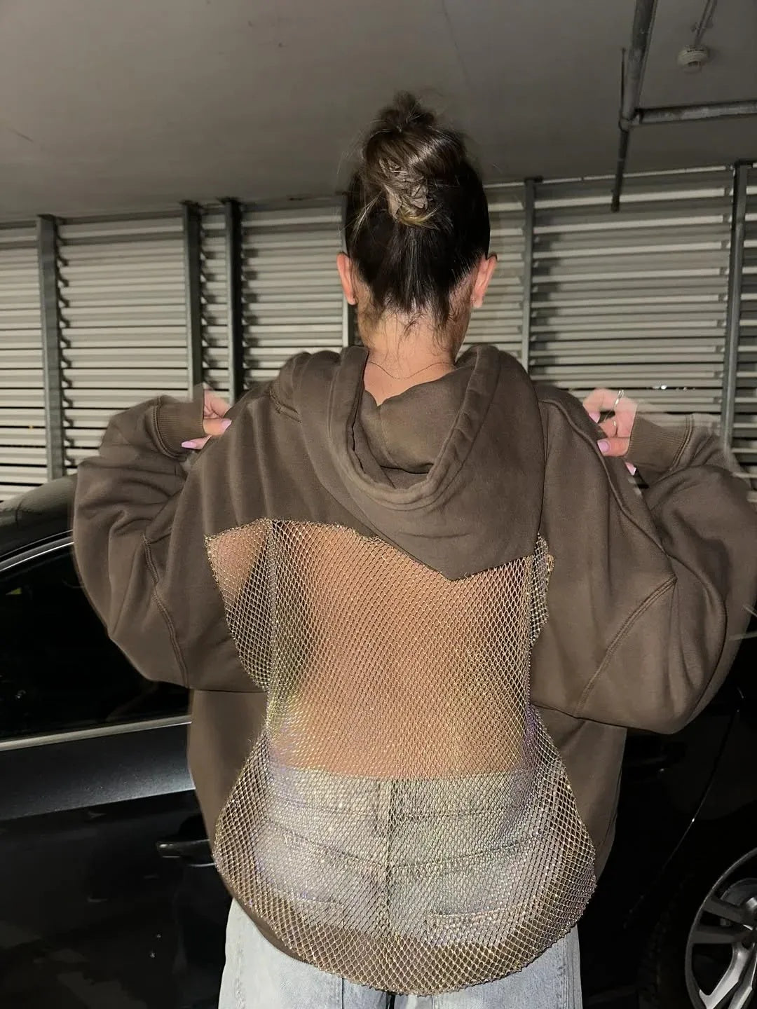 Backless Sheer Mesh Hoodie - Seldom Seen Styles