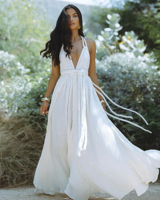 Boho Maxi Dress White Backless - Seldom Seen Styles
