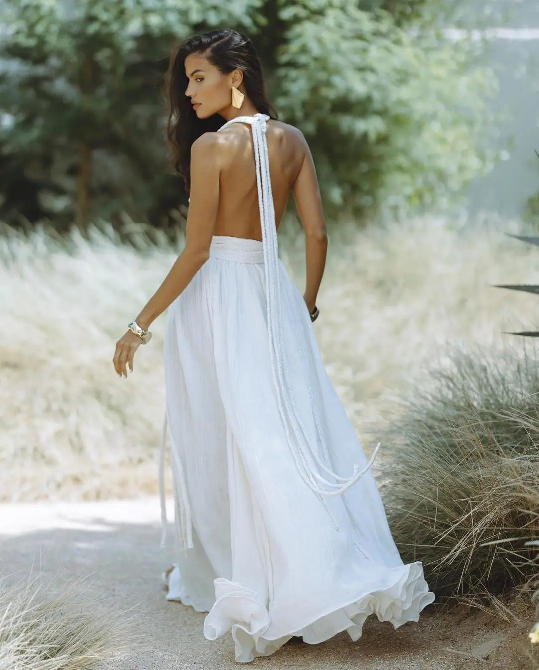 Boho Maxi Dress White Backless - Seldom Seen Styles