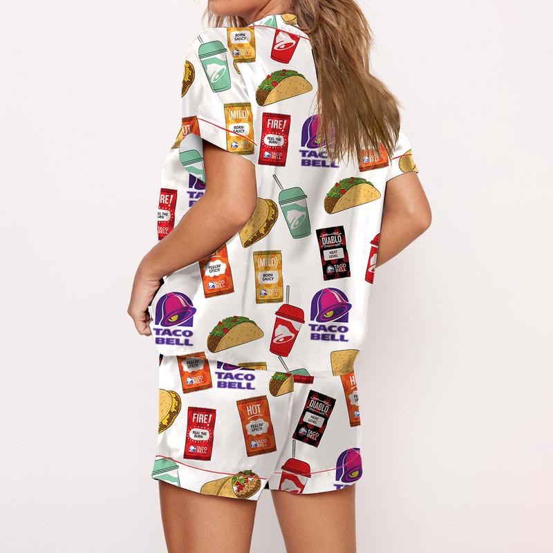 Bell Pajama Set For Women Print Comfy Satin Sleepwear & Loungewear Pjs Short Sleeve Top & Bottoms Shorts Without Pockets - SHESHOW - Seldom Seen Styles