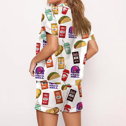 Bell Pajama Set For Women Print Comfy Satin Sleepwear & Loungewear Pjs Short Sleeve Top & Bottoms Shorts Without Pockets - SHESHOW