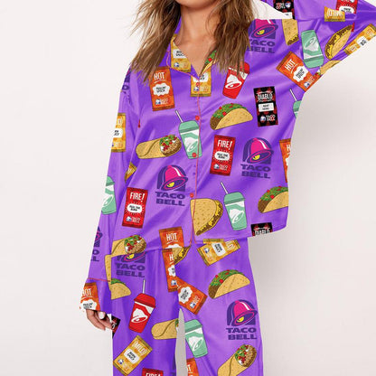 Bell Pajama Set For Women Print Comfy Satin Sleepwear & Loungewear Pjs Short Sleeve Top & Bottoms Shorts Without Pockets - SHESHOW