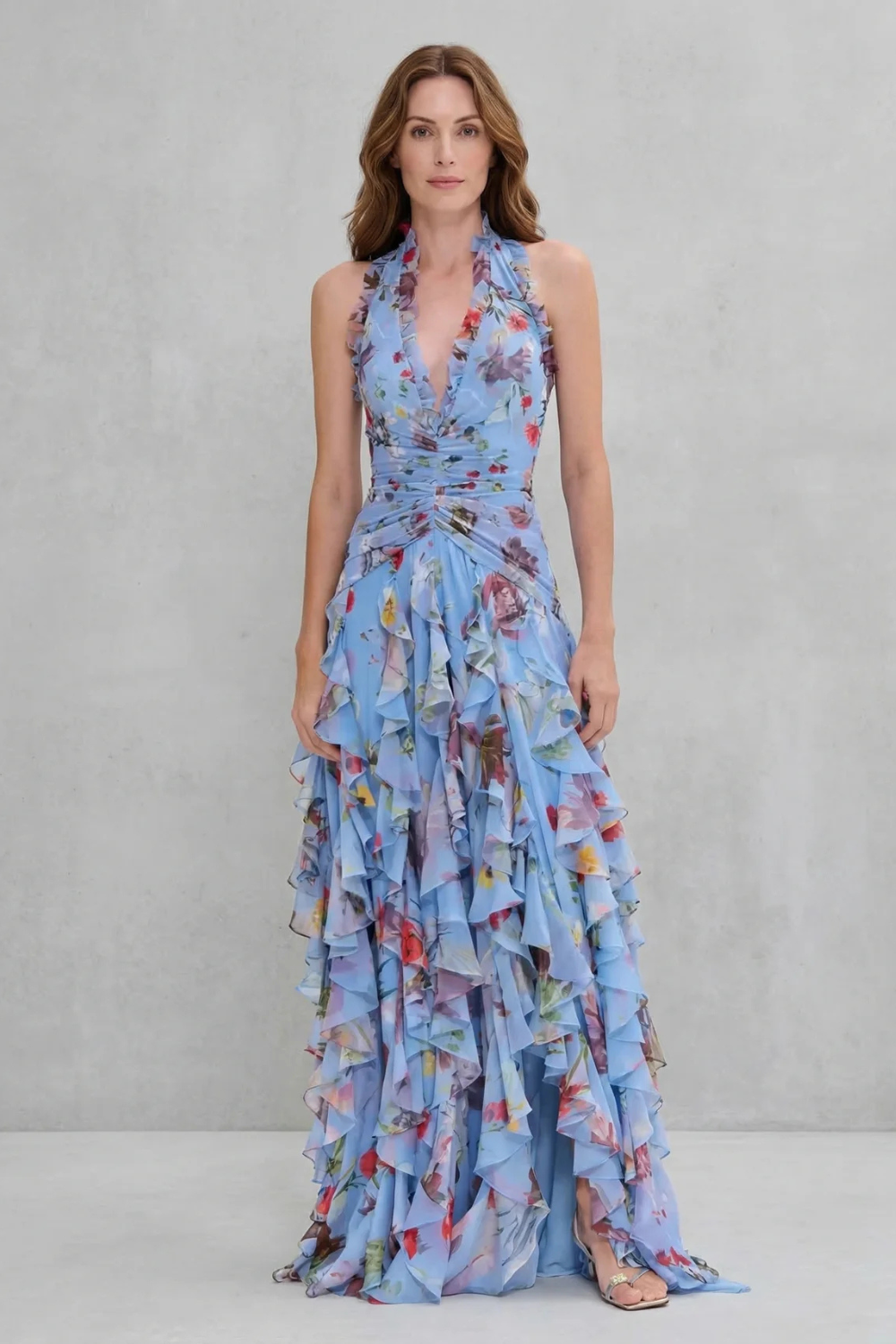 Belladina – Romantic rose cascade – Halter maxi dress - Seldom Seen Styles