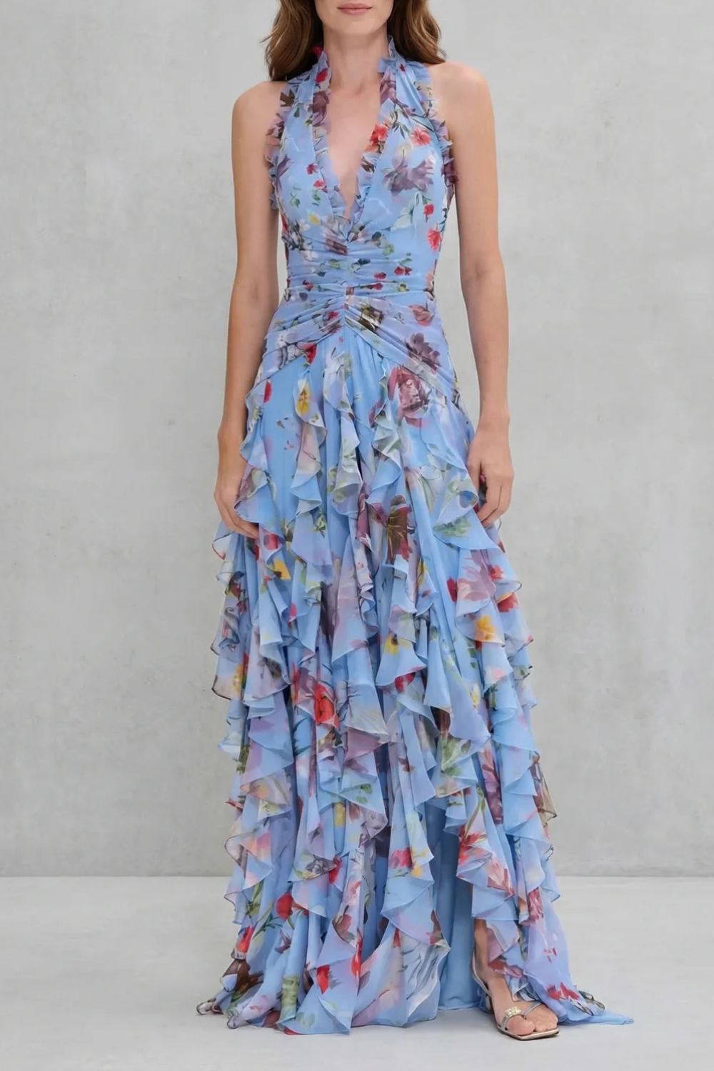Belladina – Romantic rose cascade – Halter maxi dress - Seldom Seen Styles