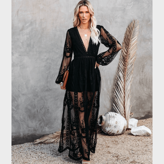 Black Boho Lace Maxi Dress - Seldom Seen Styles