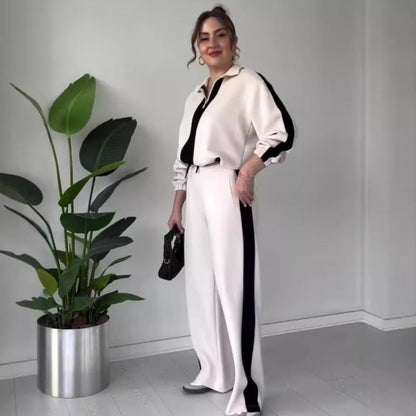 🔥🖤Black Friday Sale:50% RABATT🔥Damen-Set mit Reißverschluss-Revers-Oberteil und Hose, 2-teilig