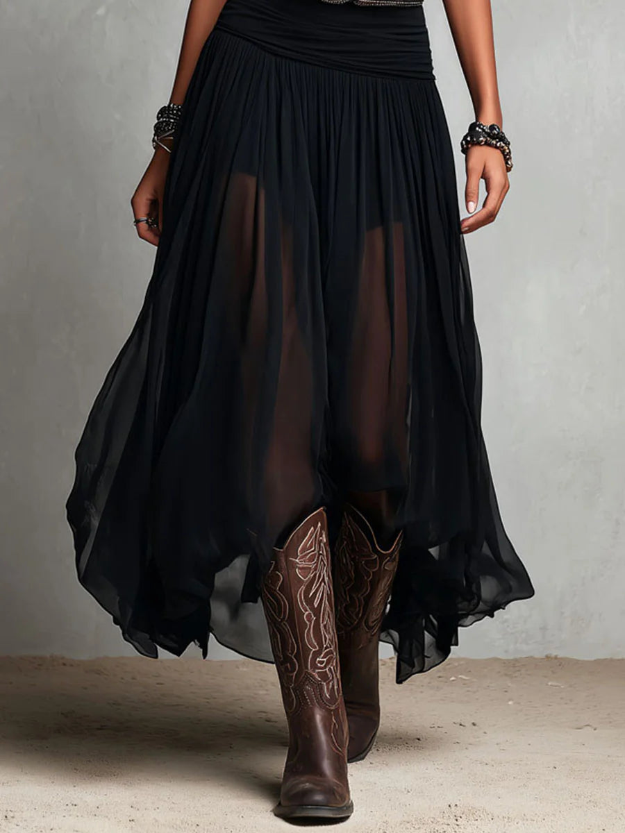 Black Sleeveless Tank Top With Tulle Skirt Maxi Dress(with belt) - Seldom Seen Styles