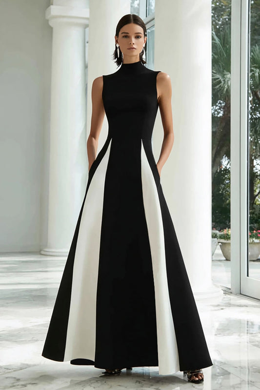 Black and White A-Line High Neck Long Formal Dress - Seldom Seen Styles