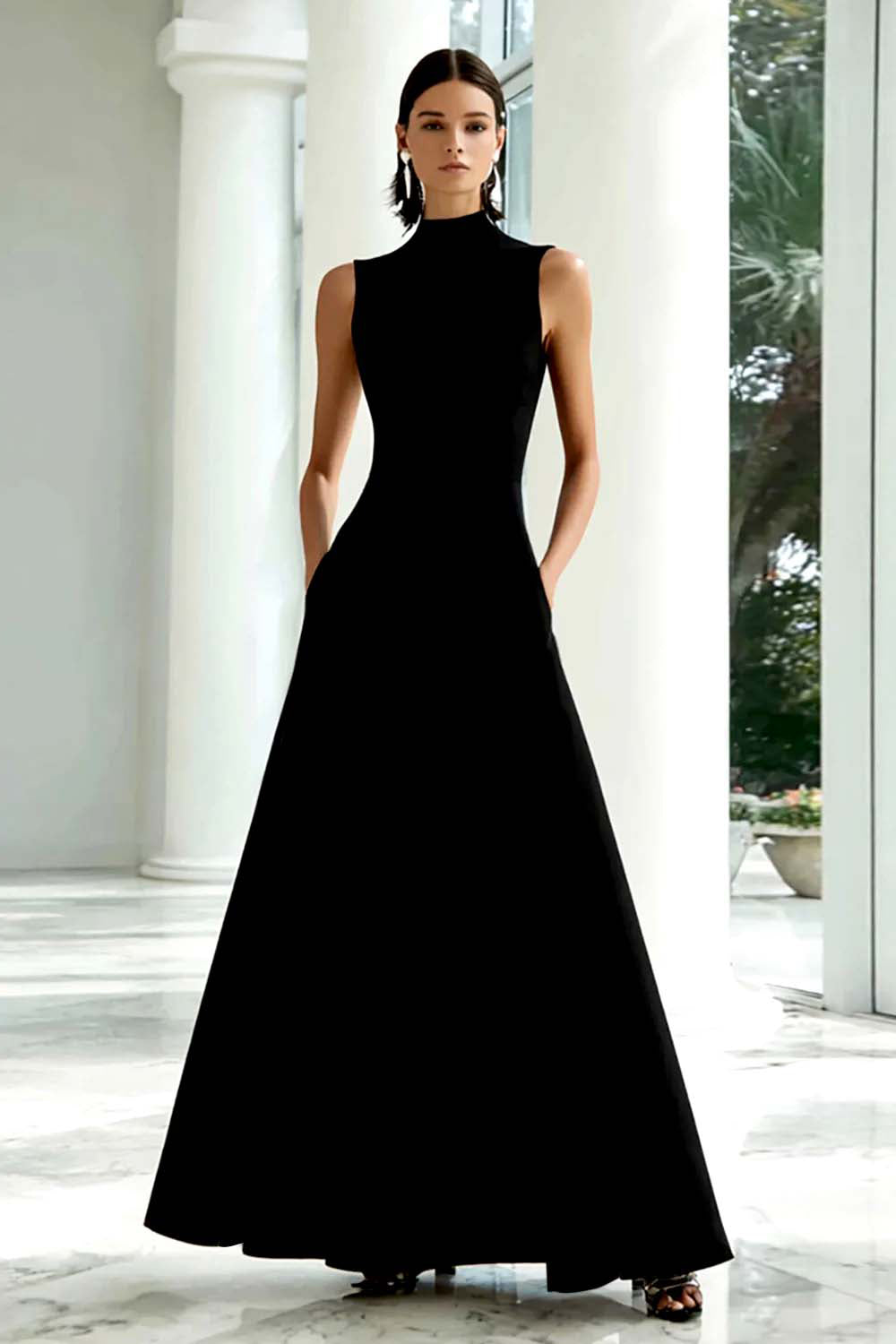 Black and White A-Line High Neck Long Formal Dress - Seldom Seen Styles