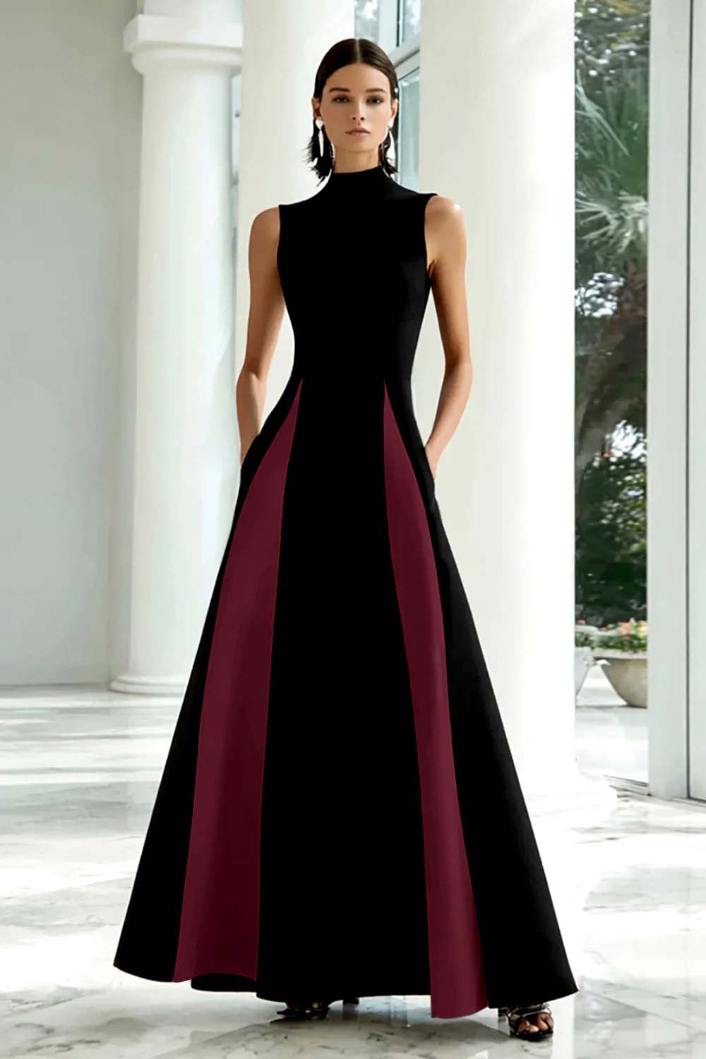 Black and White A-Line High Neck Long Formal Dress - Seldom Seen Styles