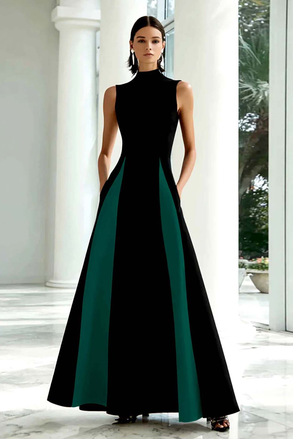 Black and White A-Line High Neck Long Formal Dress - Seldom Seen Styles