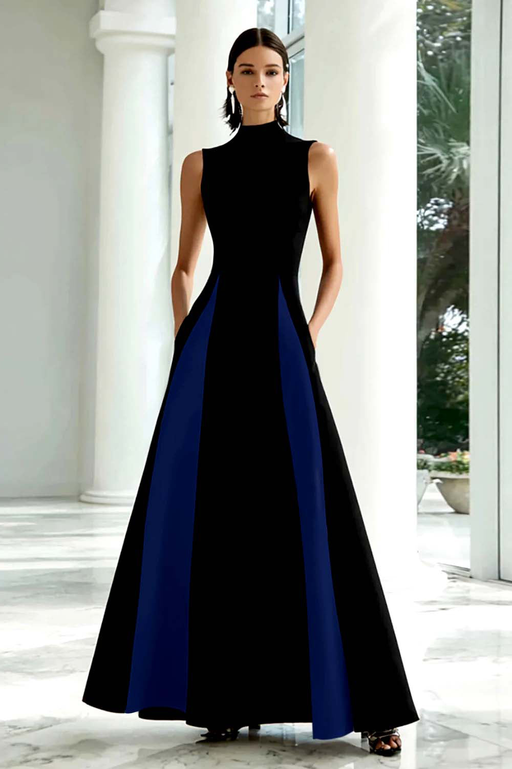 Black and White A-Line High Neck Long Formal Dress - Seldom Seen Styles