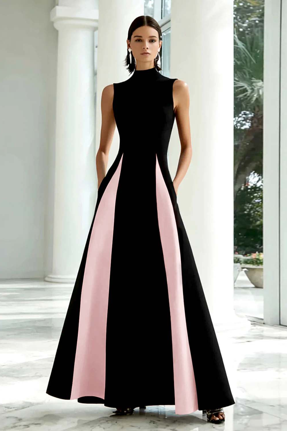 Black and White A-Line High Neck Long Formal Dress - Seldom Seen Styles