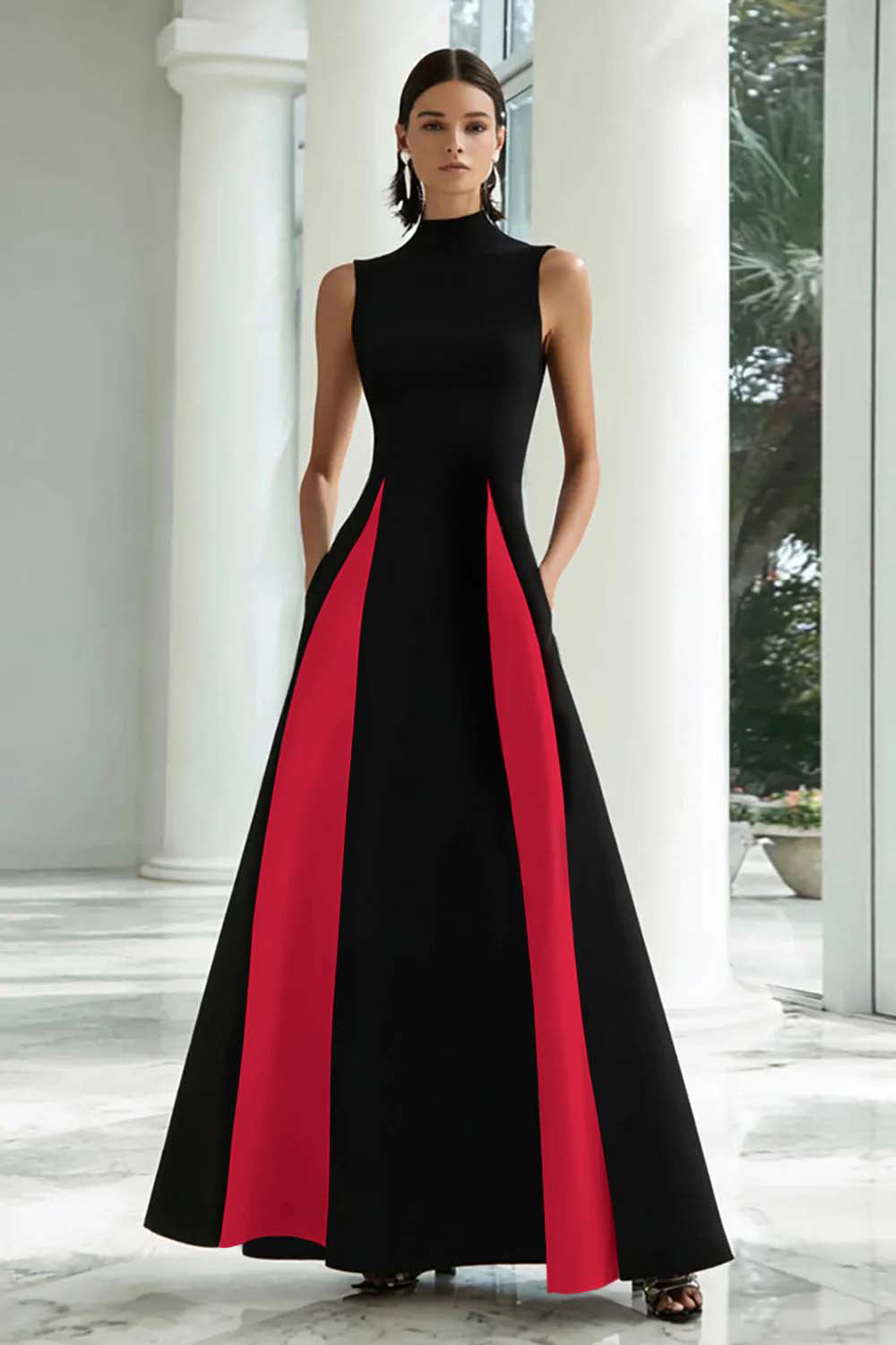 Black and White A-Line High Neck Long Formal Dress - Seldom Seen Styles