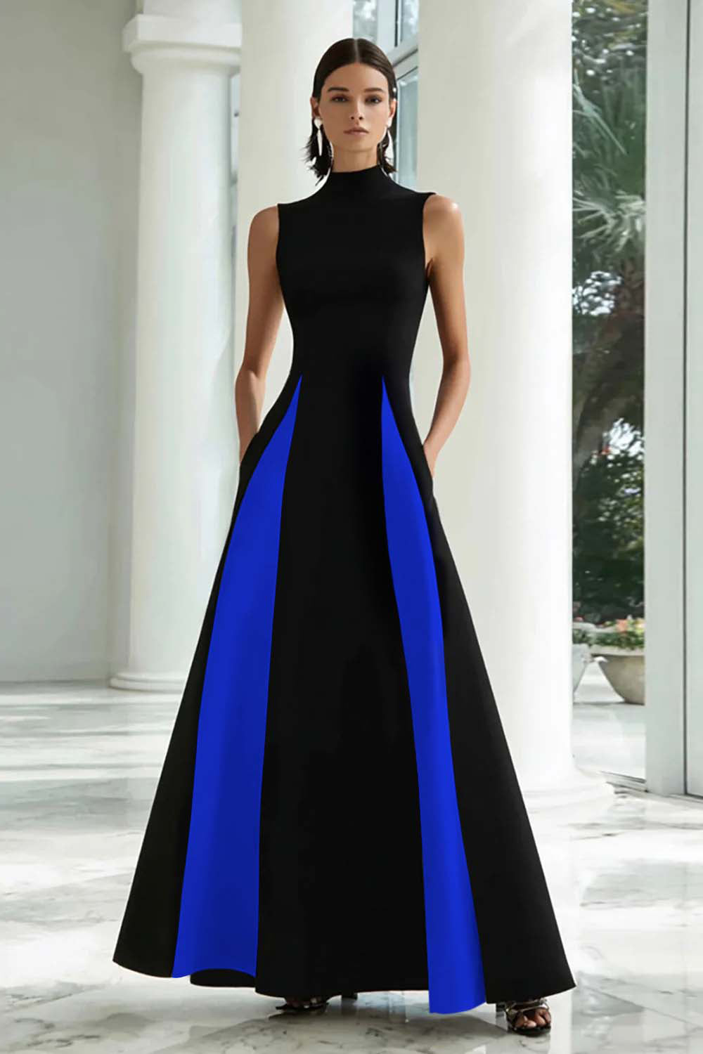 Black and White A-Line High Neck Long Formal Dress - Seldom Seen Styles
