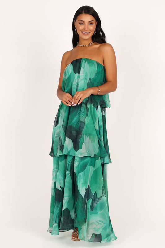Bloom Strapless Maxi Dress - Green Floral - Seldom Seen Styles