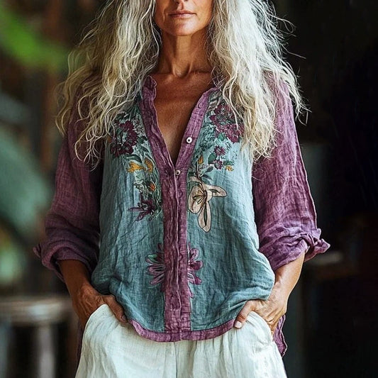Bluse Mit Blumendruck Und Farbblockdesign - Seldom Seen Styles