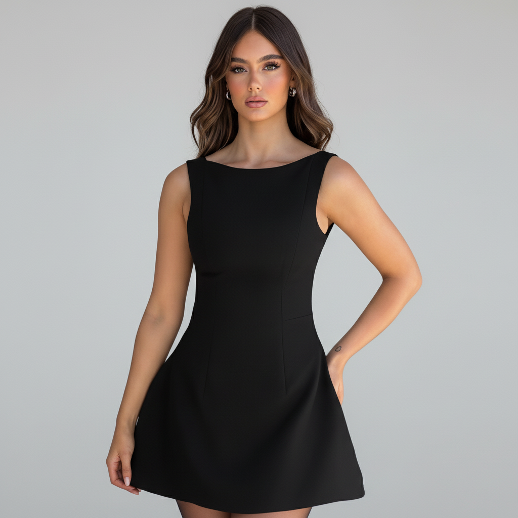 Boat Neck A-Line Mini Dress - Seldom Seen Styles