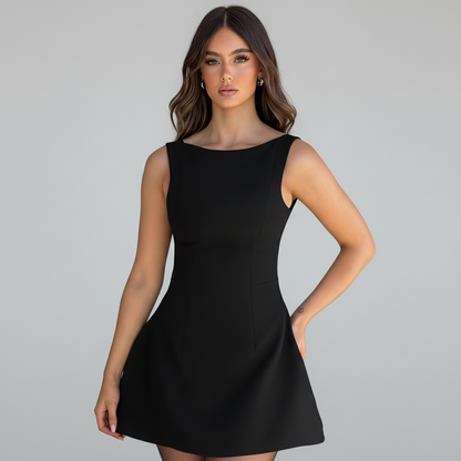 Boat Neck A-Line Mini Dress