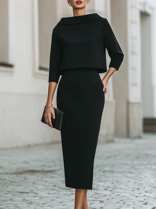 Boat Neck Top And Midi Skirt Set - Seldom Seen Styles