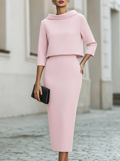 Ensemble haut col bateau et jupe midi