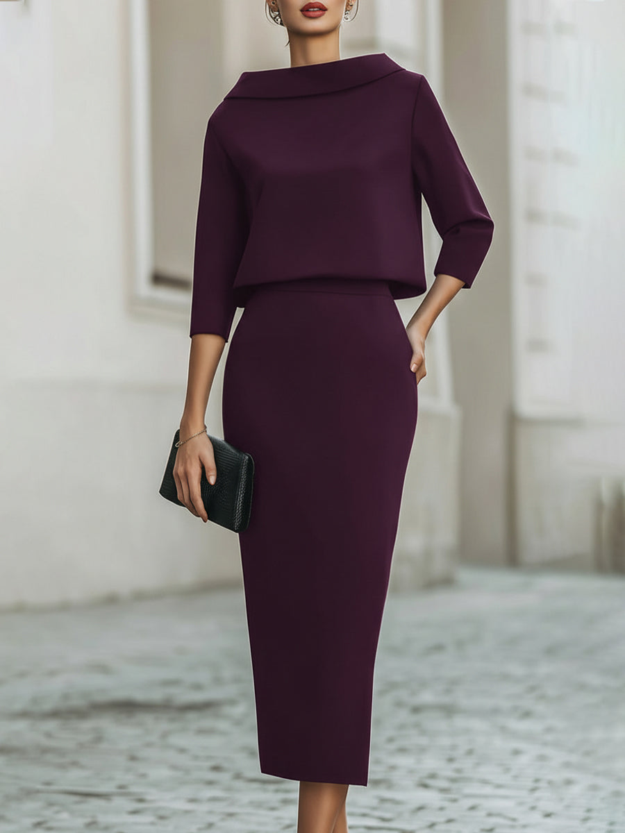 Boat Neck Top And Midi Skirt Set - Seldom Seen Styles