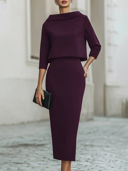 Ensemble haut col bateau et jupe midi