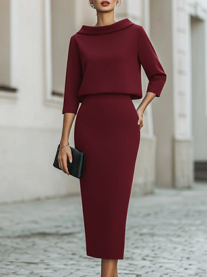 Ensemble haut col bateau et jupe midi