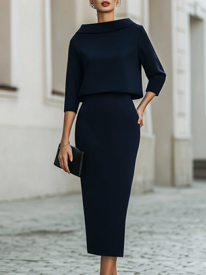 Ensemble haut col bateau et jupe midi