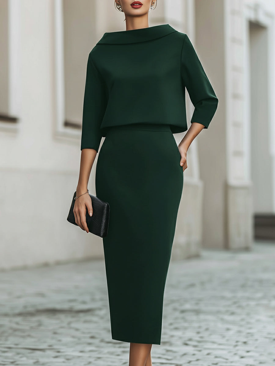 Boat Neck Top And Midi Skirt Set - Seldom Seen Styles