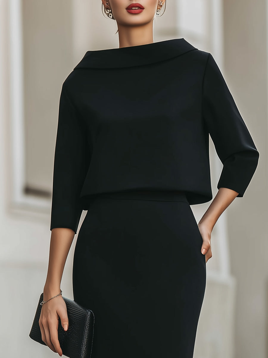 Boat Neck Top And Midi Skirt Set - Seldom Seen Styles
