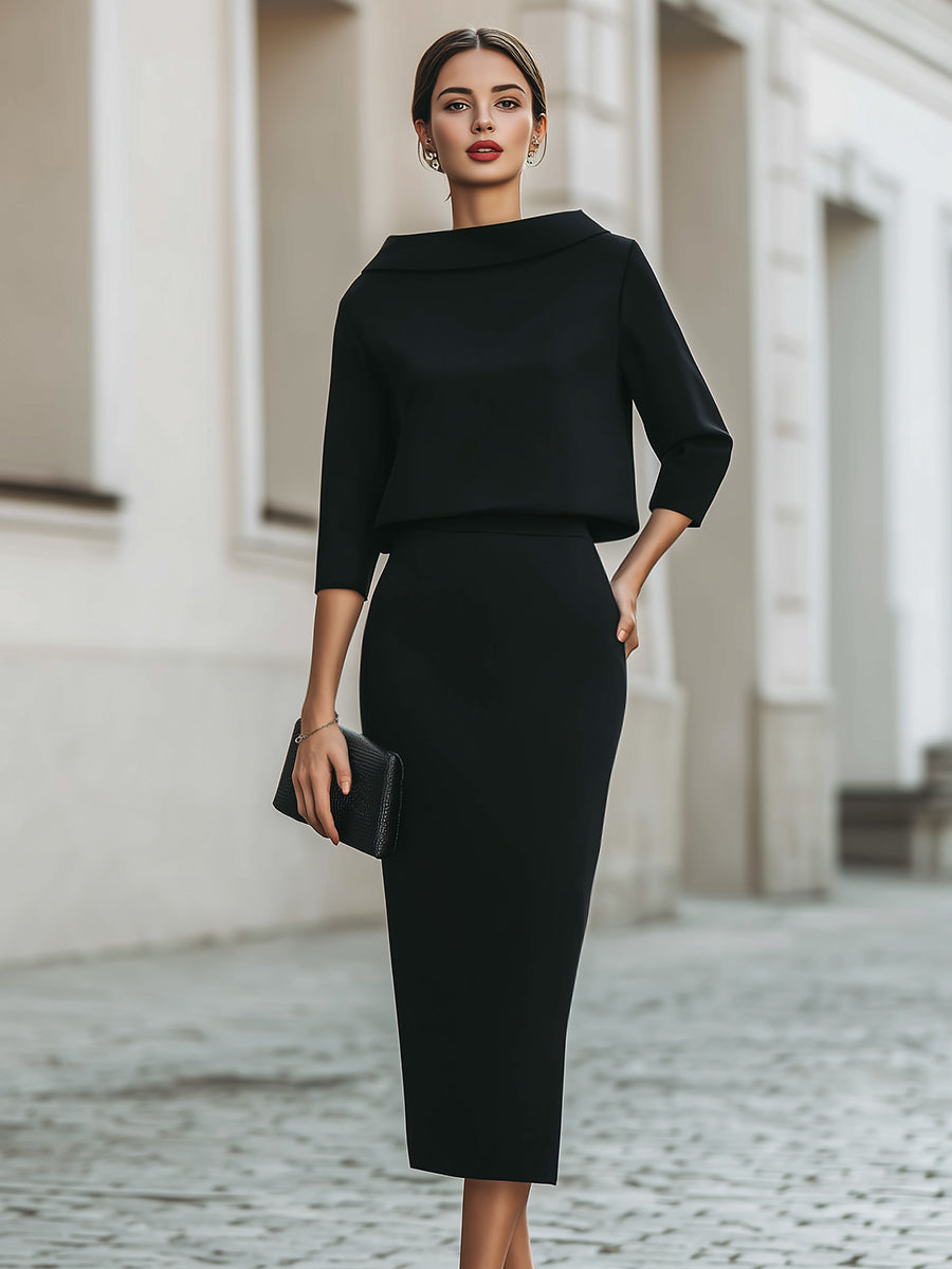 Boat Neck Top And Midi Skirt Set - Seldom Seen Styles
