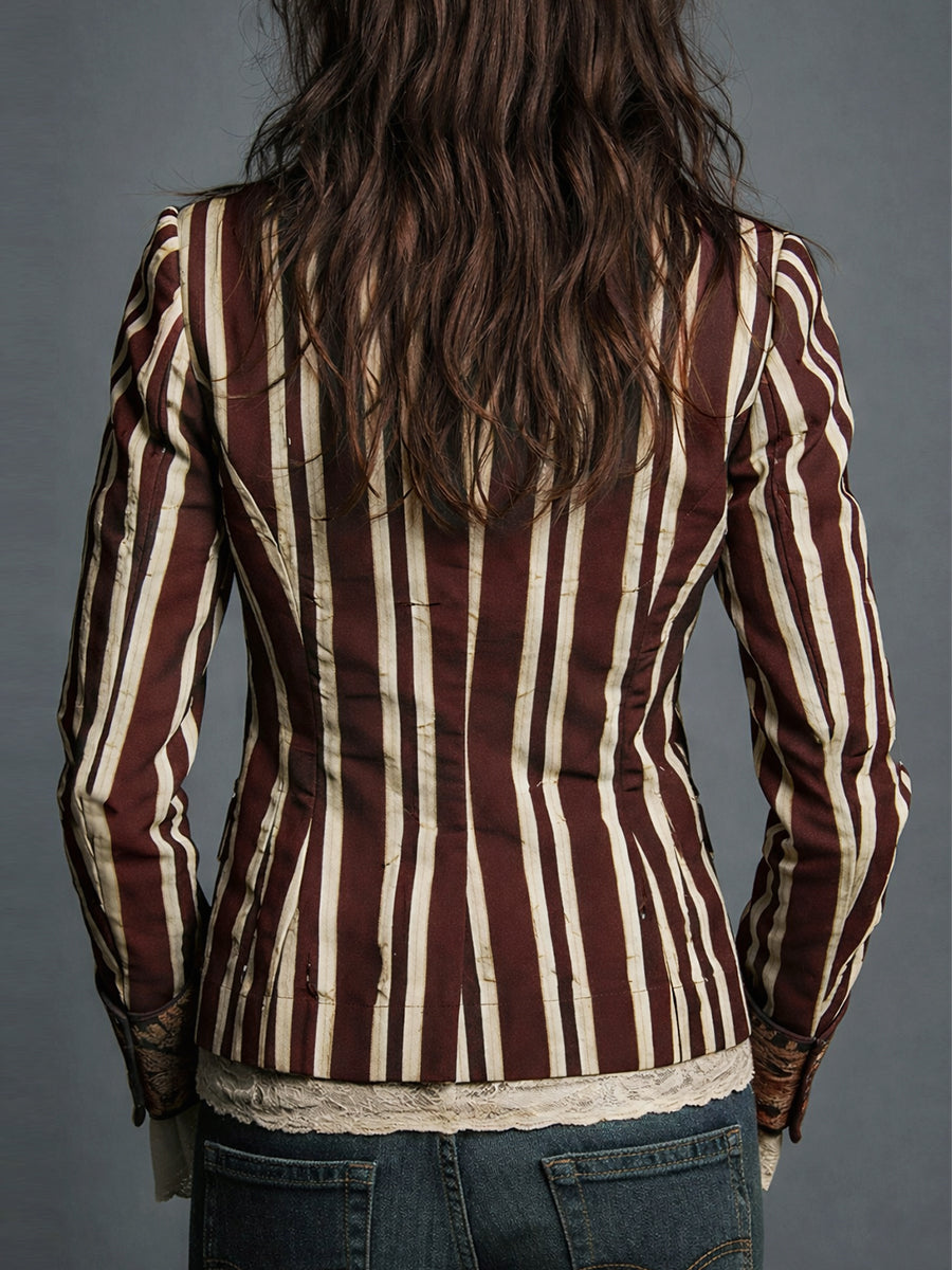 Bohemian Floral Print Cotton And Linen Striped Blazer - Seldom Seen Styles